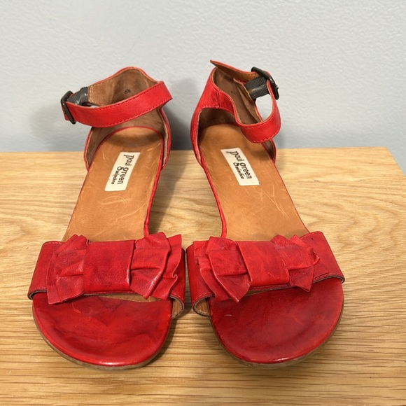 Paul Green Munchen Wedge Sandal Red Leather Big Bow Open Toe Ankle Strap US 9 - Picture 3 of 16